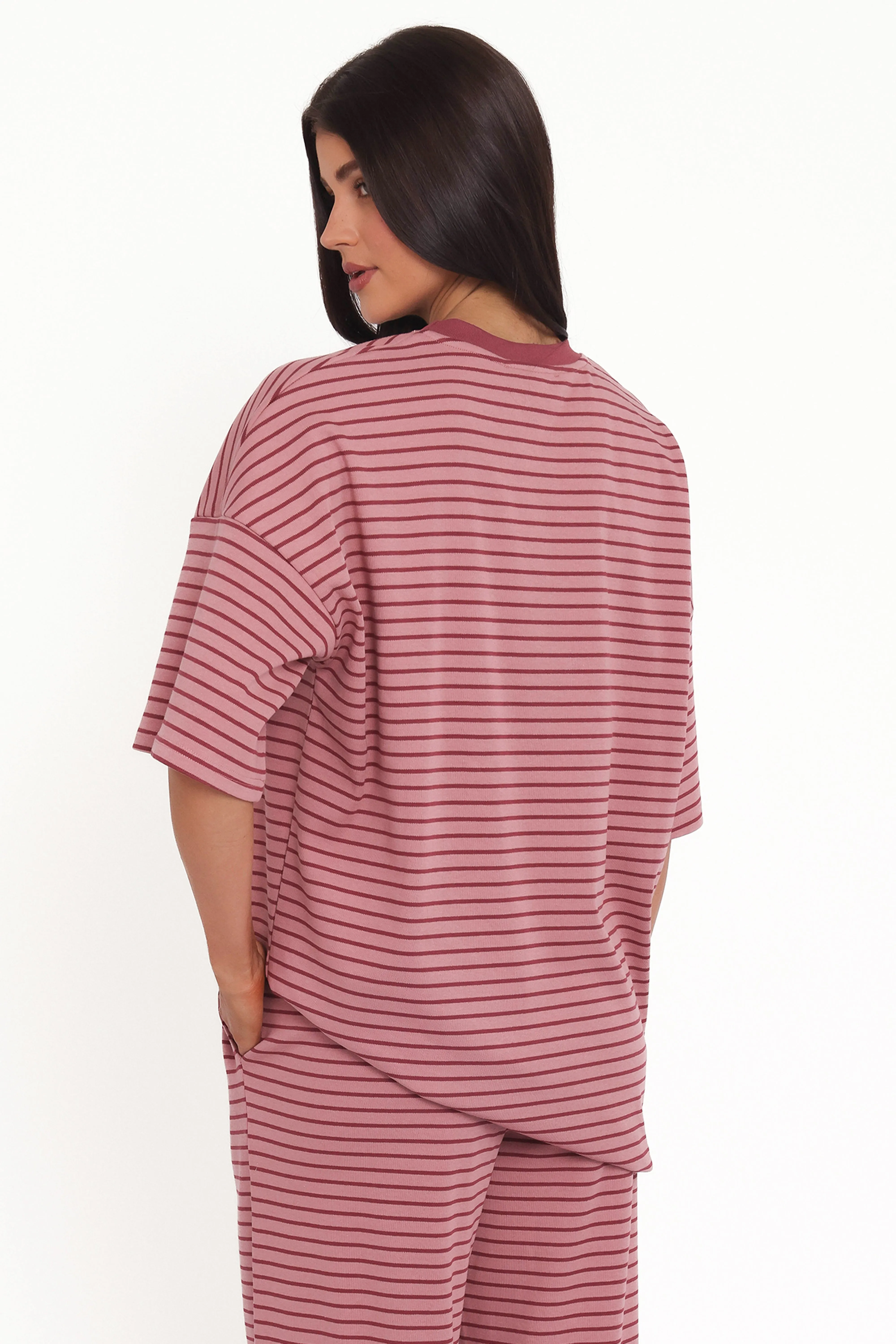 Wilda Oversized Tee - Pink Red Stripe sold by Petal & Pup product image thumbnail 5