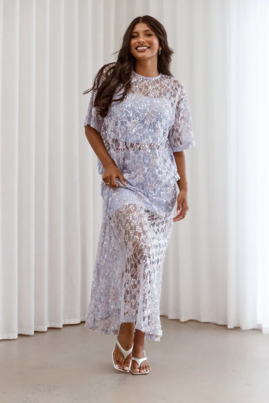 Yonder Sheer Lace Tee Top - Purple sold by Petal & Pup