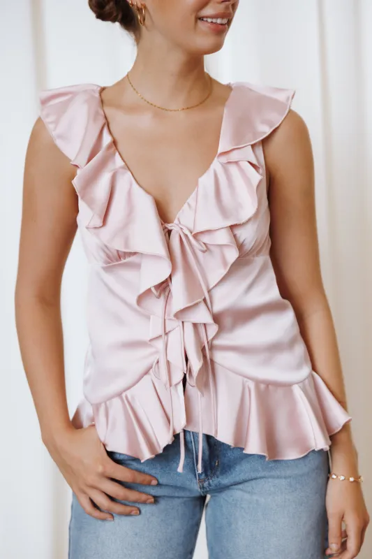 Orelia Ruffle Front Top - Pink sold by Petal & Pup