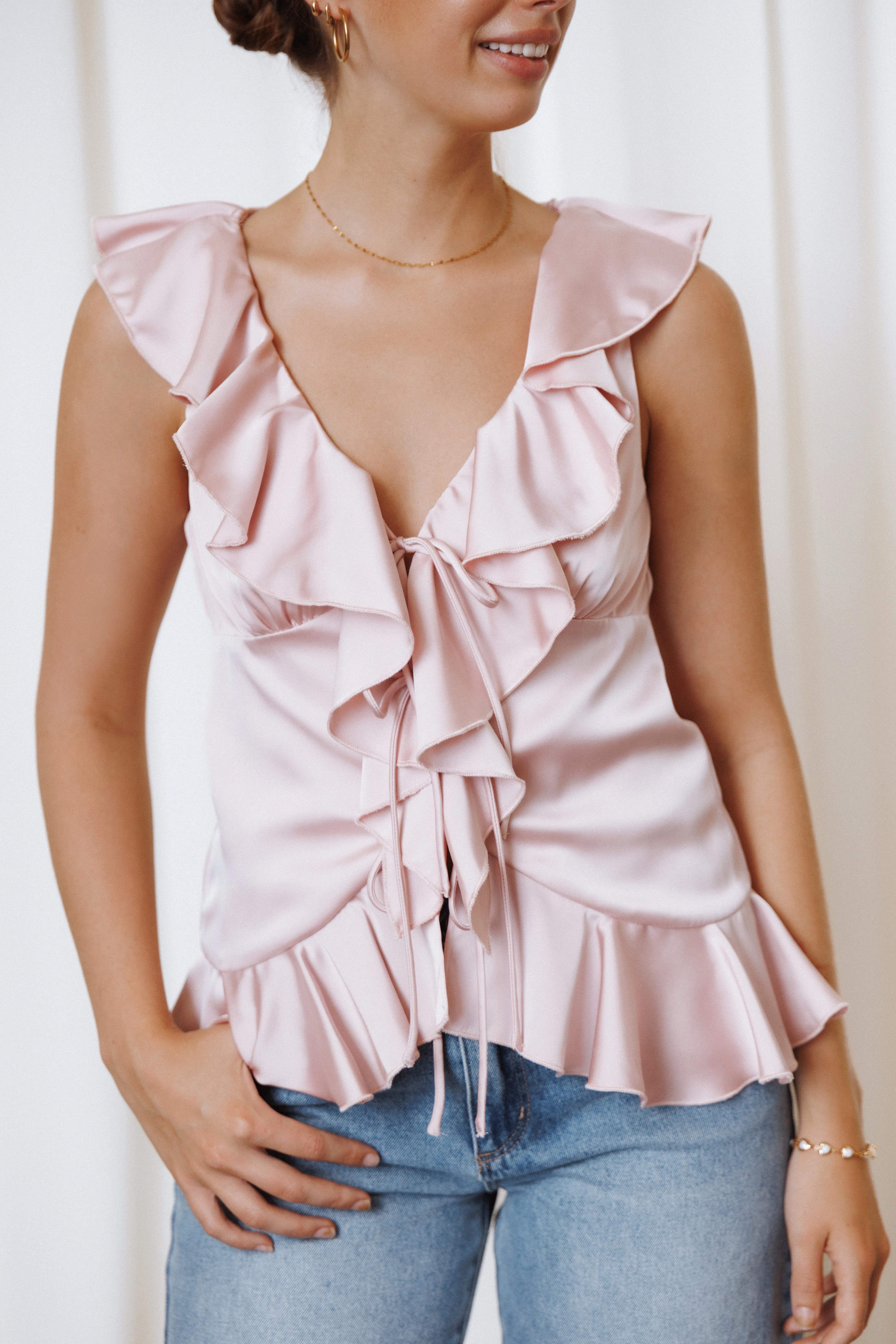 Orelia Ruffle Front Top - Pink sold by Petal & Pup