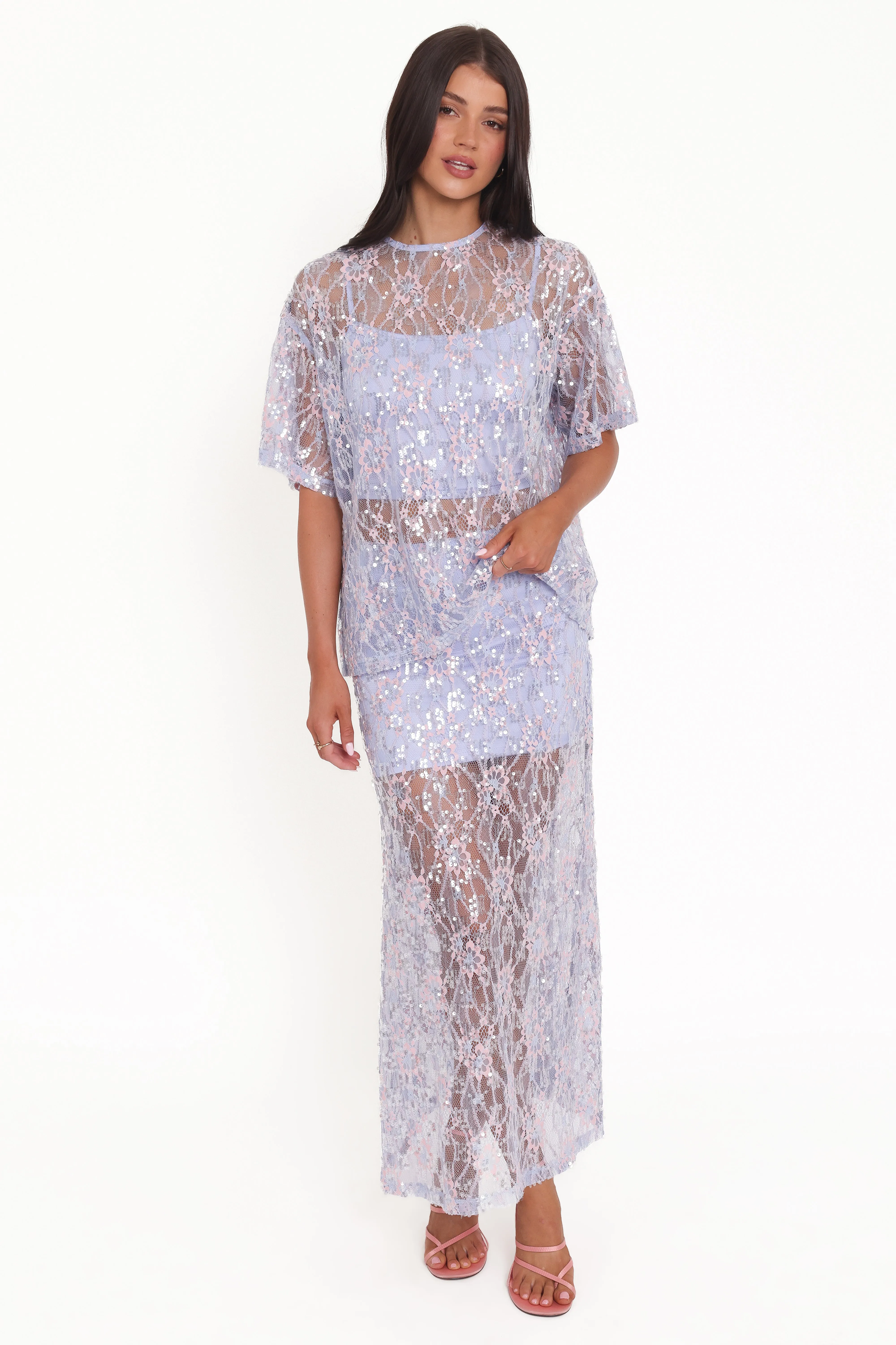 Yonder Sheer Panel Lace Maxi Skirt - Purple sold by Petal & Pup product image thumbnail 2