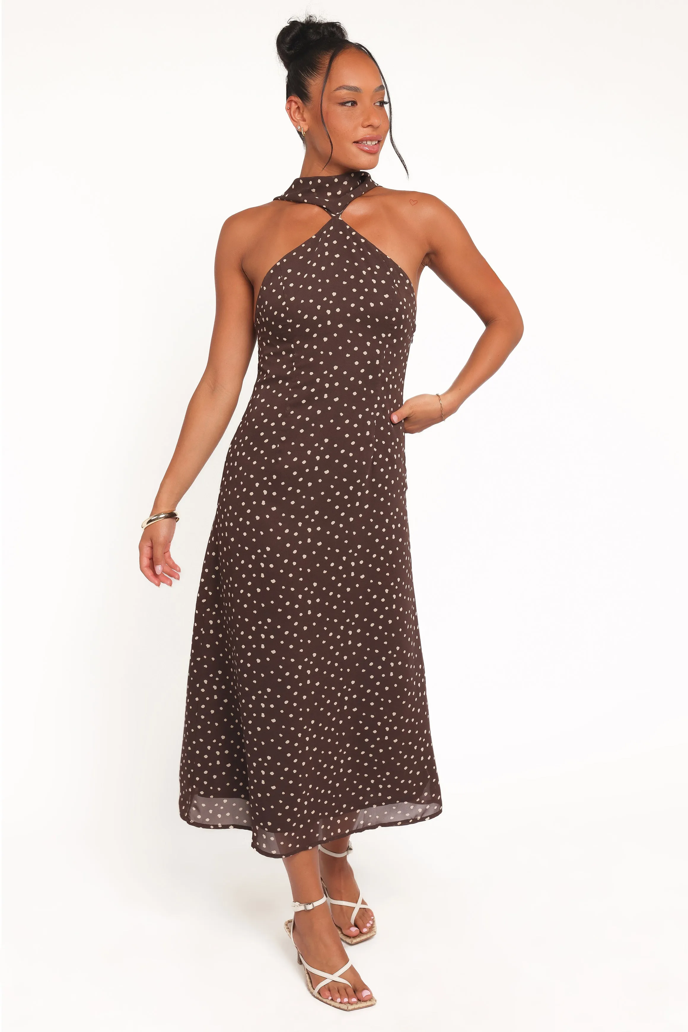 Elva Halterneck Midi Dress - Brown Polka Dot sold by Petal & Pup product image thumbnail 4