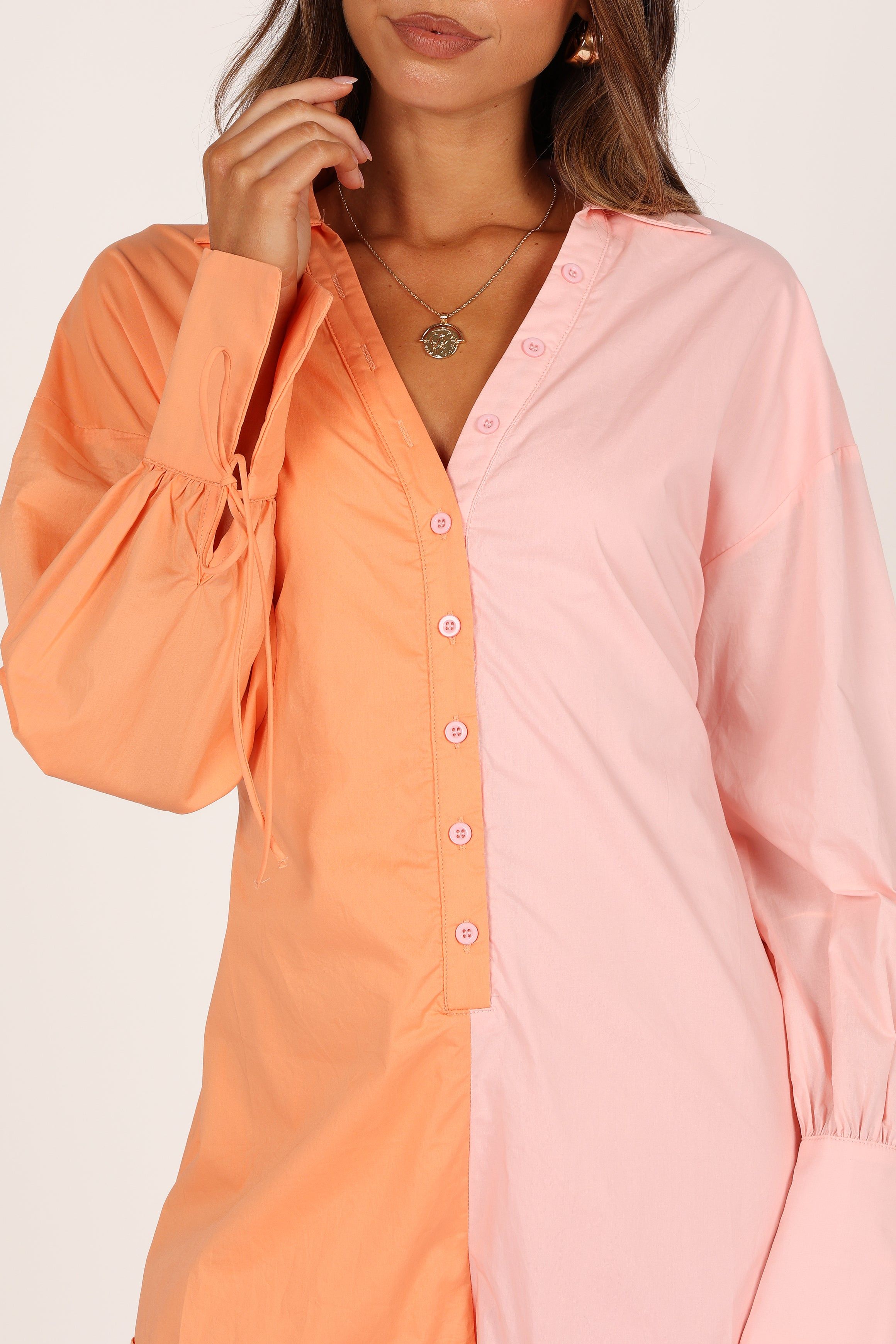 Angie Button Down Romper - Orange/Blush sold by Petal & Pup product image thumbnail 2