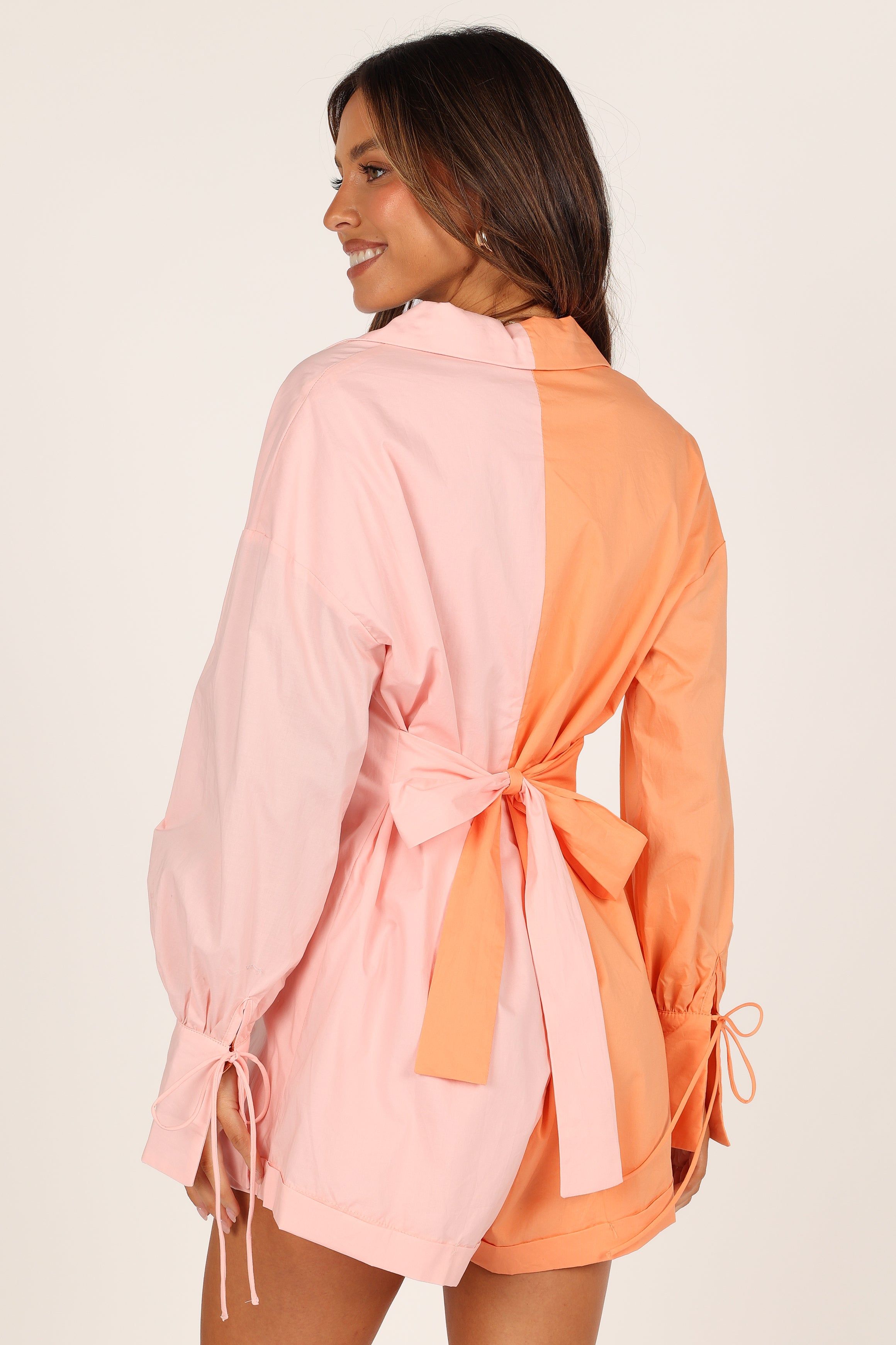 Angie Button Down Romper - Orange/Blush sold by Petal & Pup product image thumbnail 5