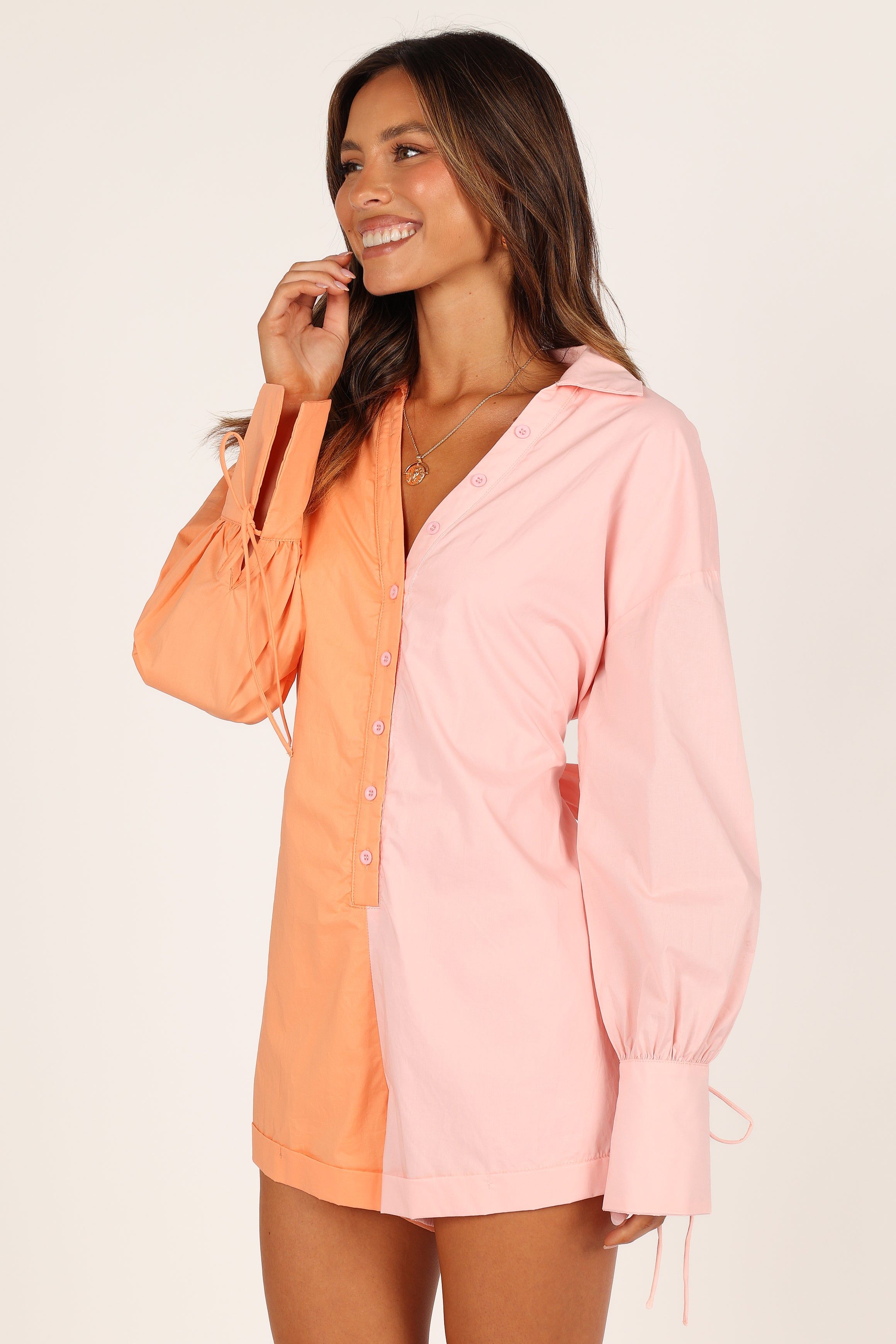 Angie Button Down Romper - Orange/Blush sold by Petal & Pup product image thumbnail 4