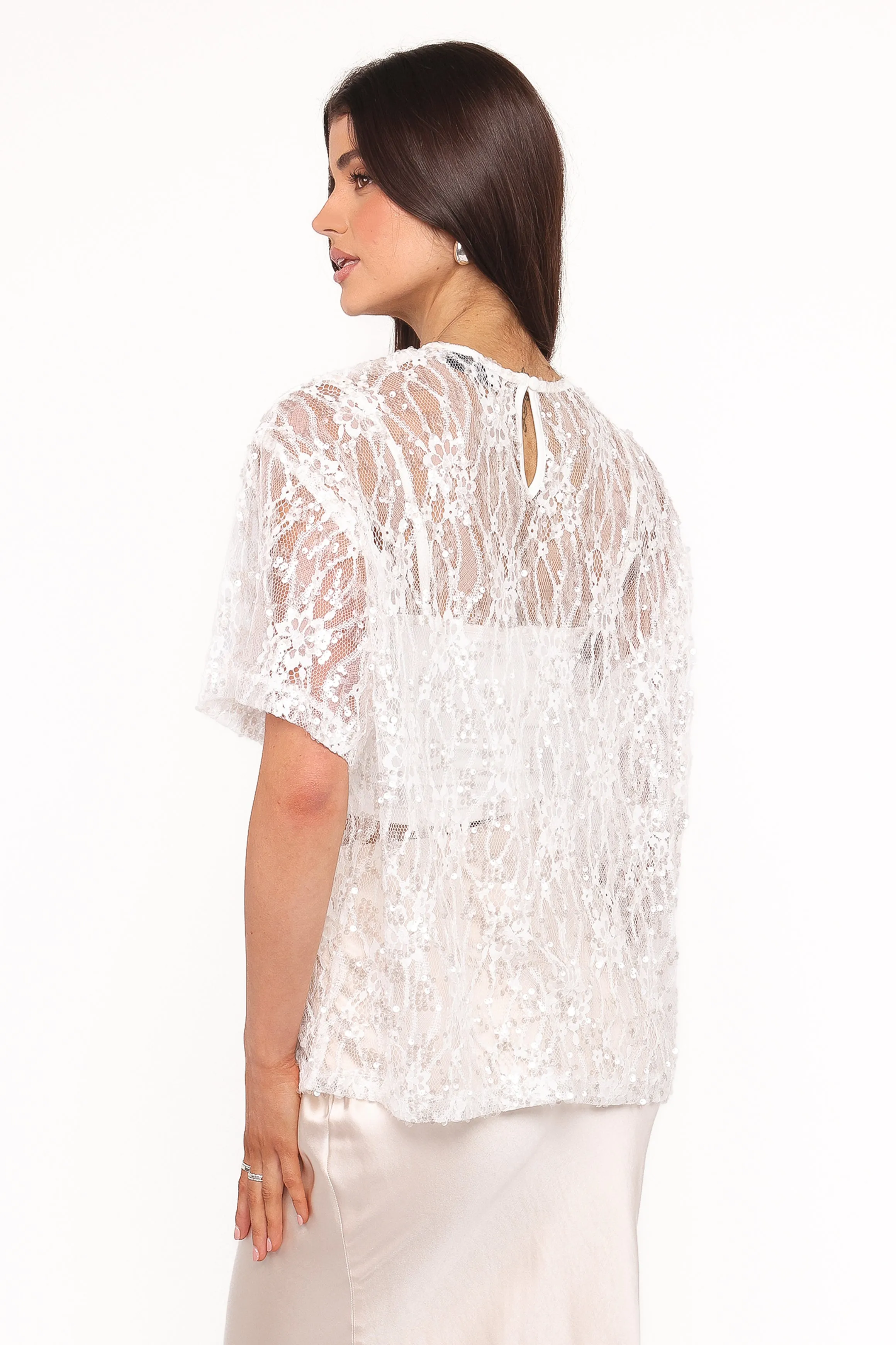 Yonder Sheer Lace Tee Top - White sold by Petal & Pup product image thumbnail 5