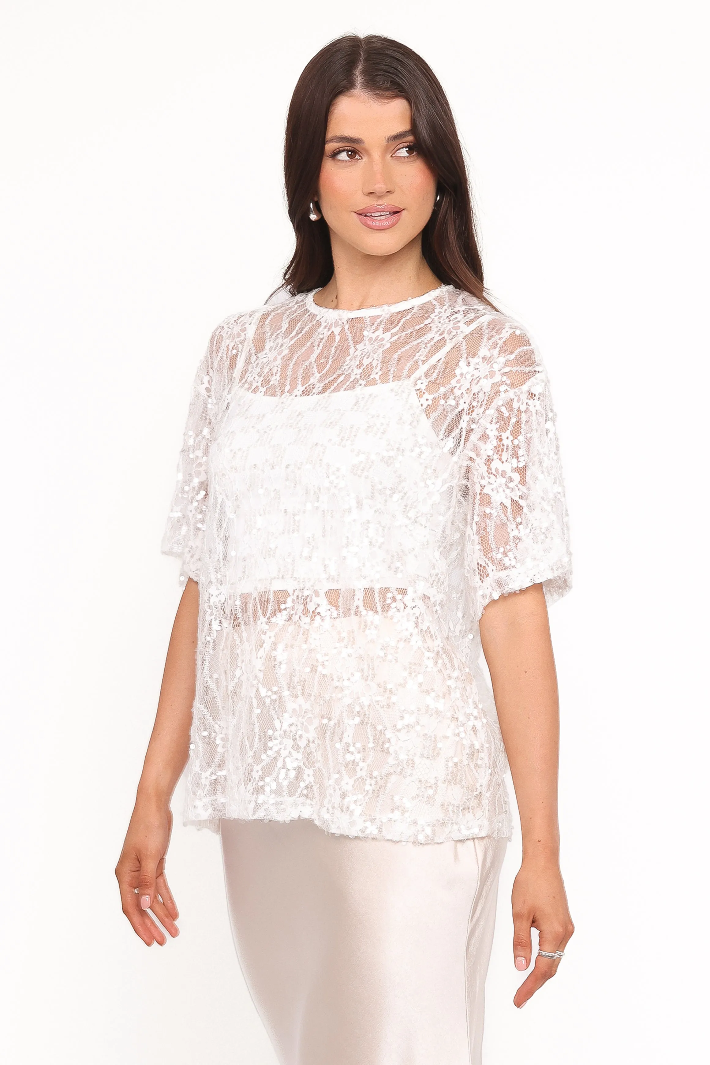 Yonder Sheer Lace Tee Top - White sold by Petal & Pup product image thumbnail 4
