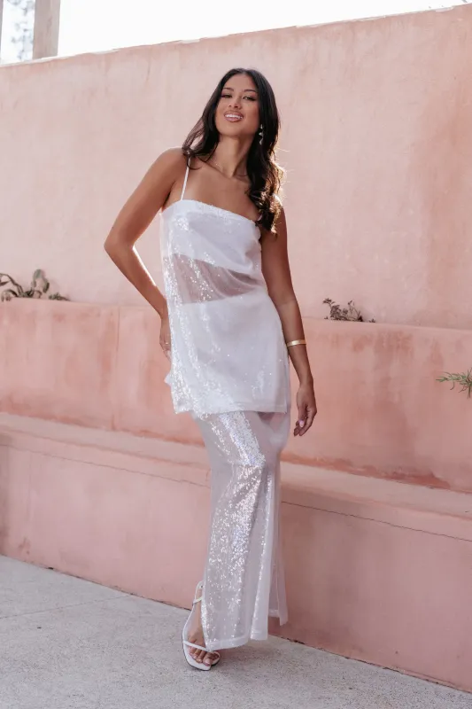 Vienne Sequin Skirt Set - White Sequin sold by Petal & Pup