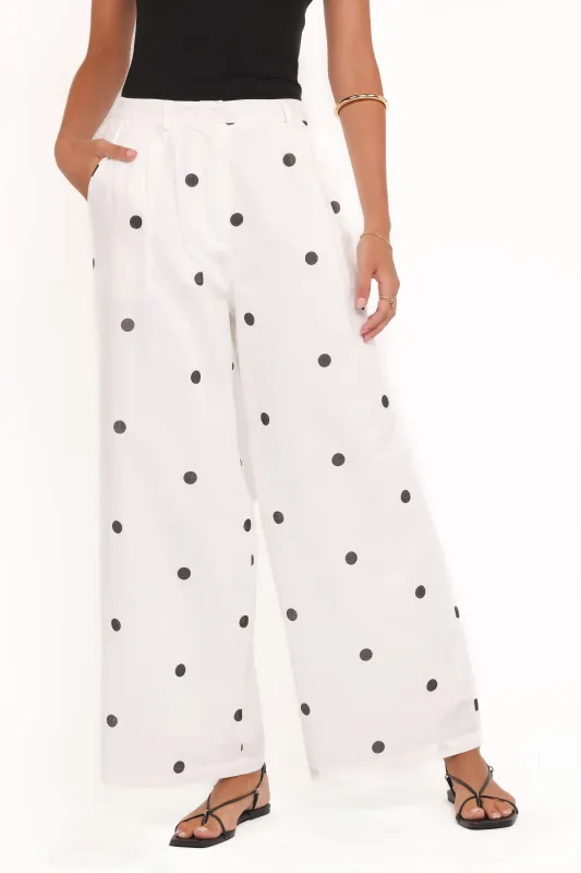 Valora Wide Leg Pant - White Black Polka Dot made by Petal & Pup