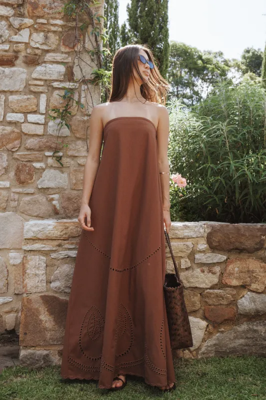 Como Strapless Maxi Dress - Brown made by Petal & Pup