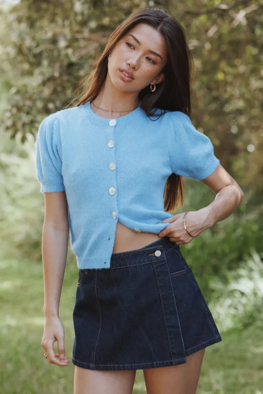 Zena Puff Sleeve Cardigan - Cornflower Blue sold by Petal & Pup