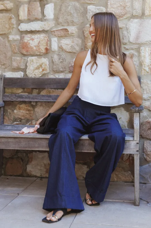 Madison Linen Cropped Tank - White sold by Petal & Pup