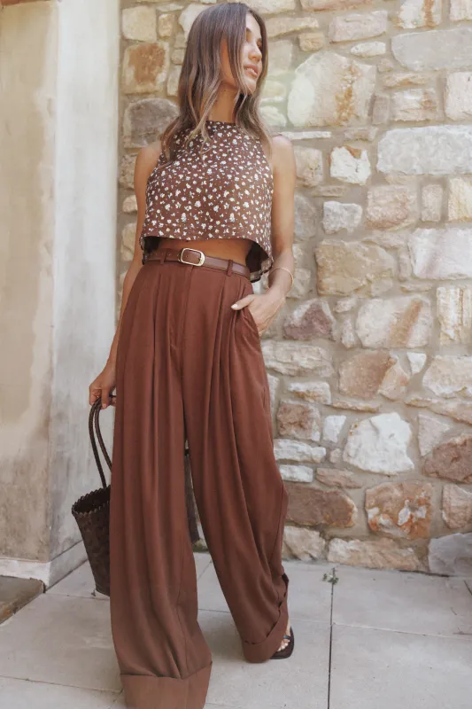 Elinor Cuffed Linen Pant - Brown sold by Petal & Pup