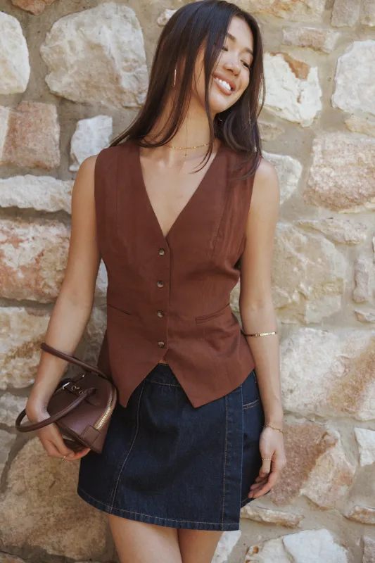 Bell Linen Vest - Brown made by Petal & Pup