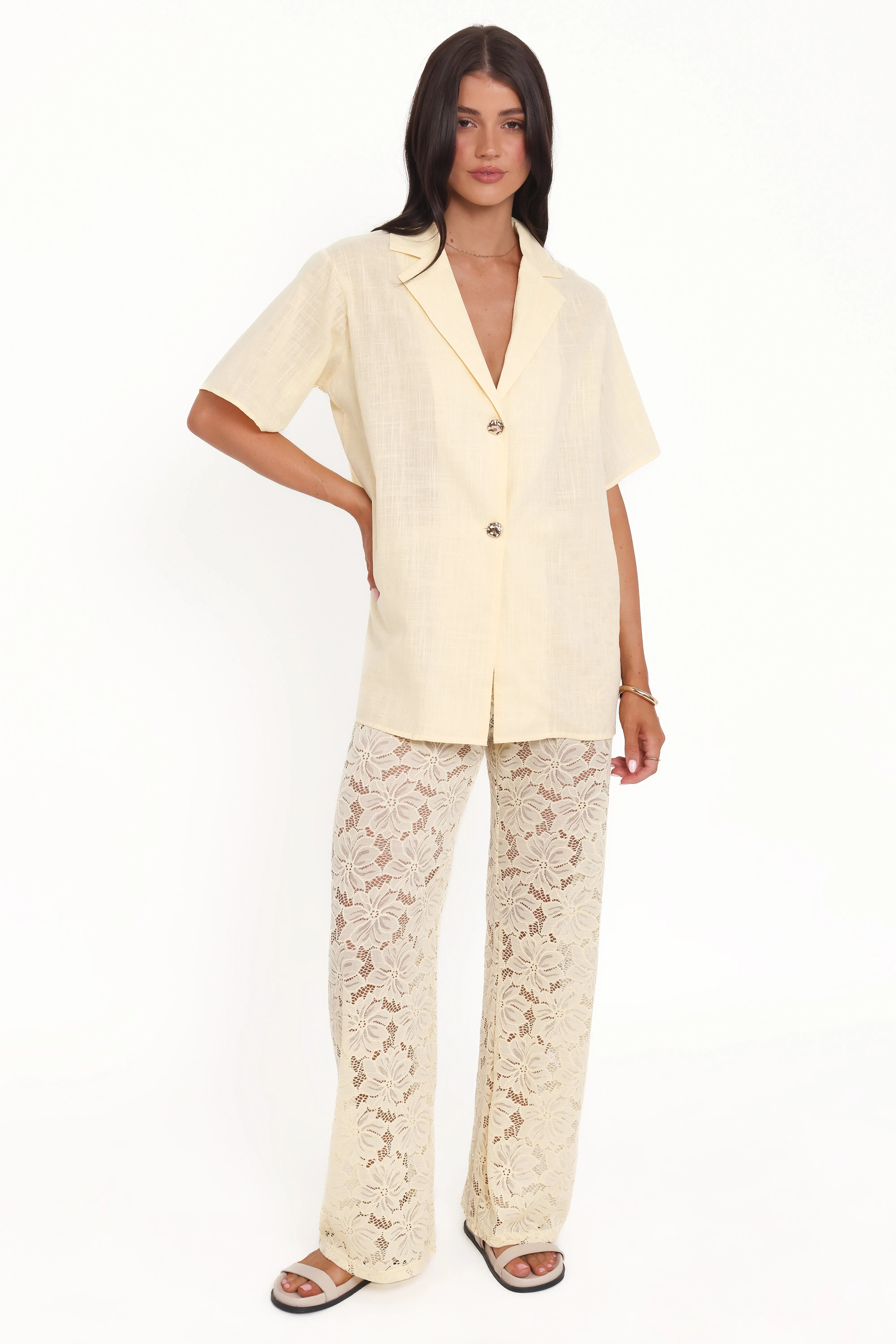 Mindy Lace Pant Set - Yellow sold by Petal & Pup