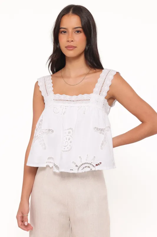 Aideen Eyelet Top - White Shell made by Petal & Pup
