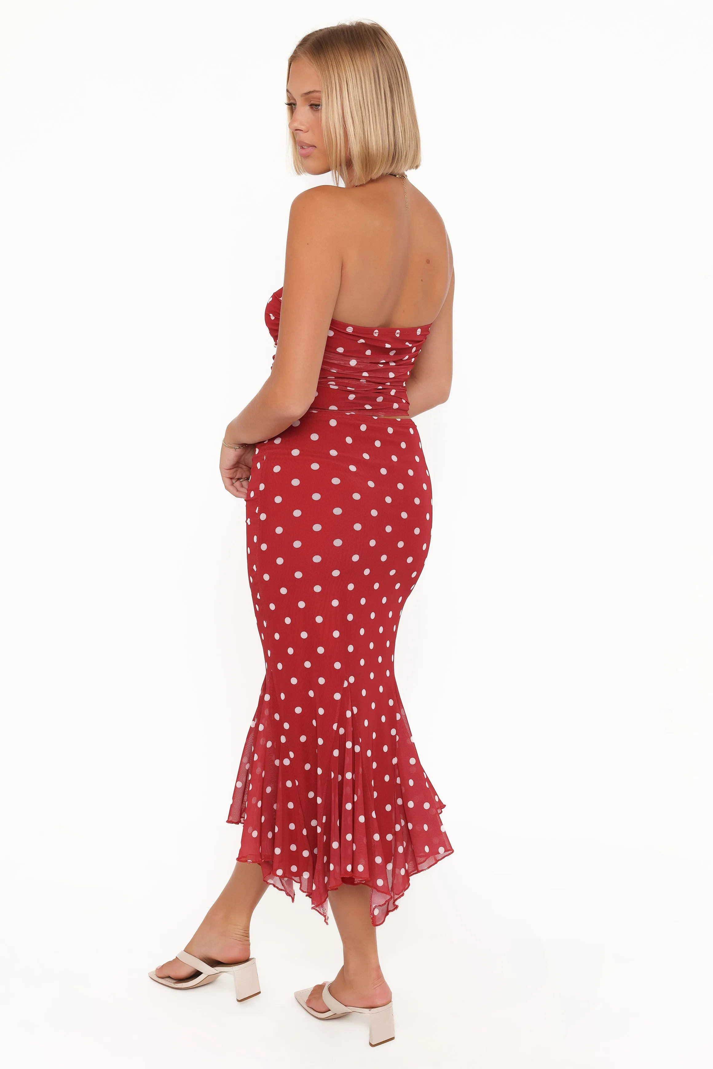 Tullia Mesh Midi Skirt - Red Polka Dot sold by Petal & Pup product image thumbnail 4