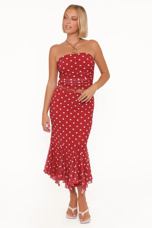 Tullia Mesh Midi Skirt - Red Polka Dot sold by Petal & Pup