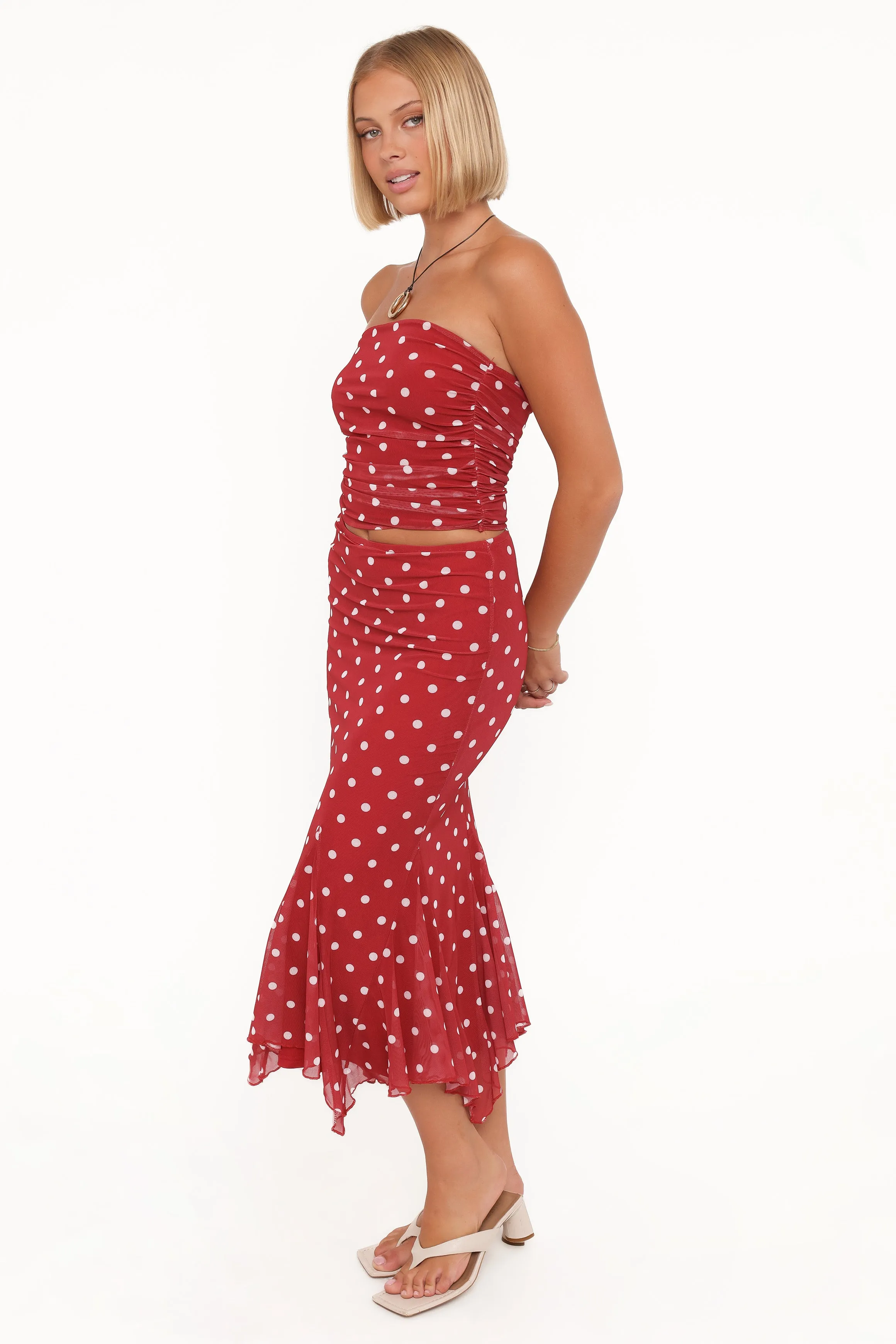 Tullia Mesh Midi Skirt - Red Polka Dot sold by Petal & Pup product image thumbnail 3