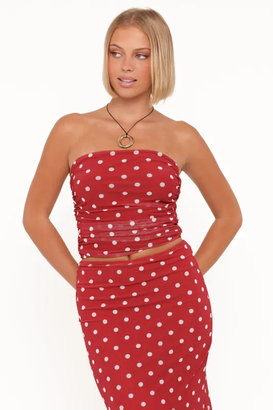 Tullia Strapless Top - Red Polka Dot made by Petal & Pup
