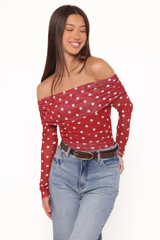 Caelira Off Shoulder Top - Red Polka Dot sold by Petal & Pup