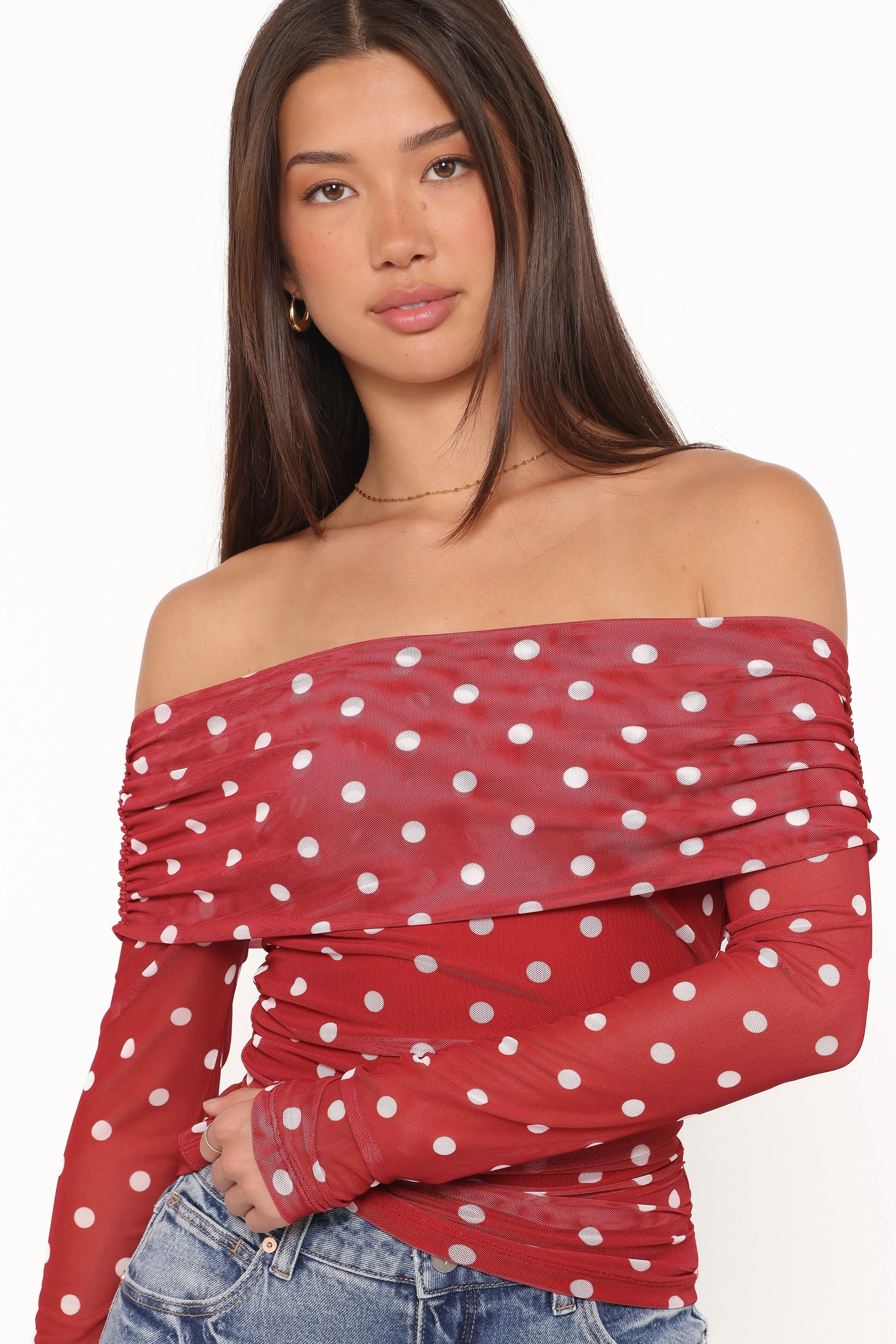 Caelira Off Shoulder Top - Red Polka Dot sold by Petal & Pup product image thumbnail 2