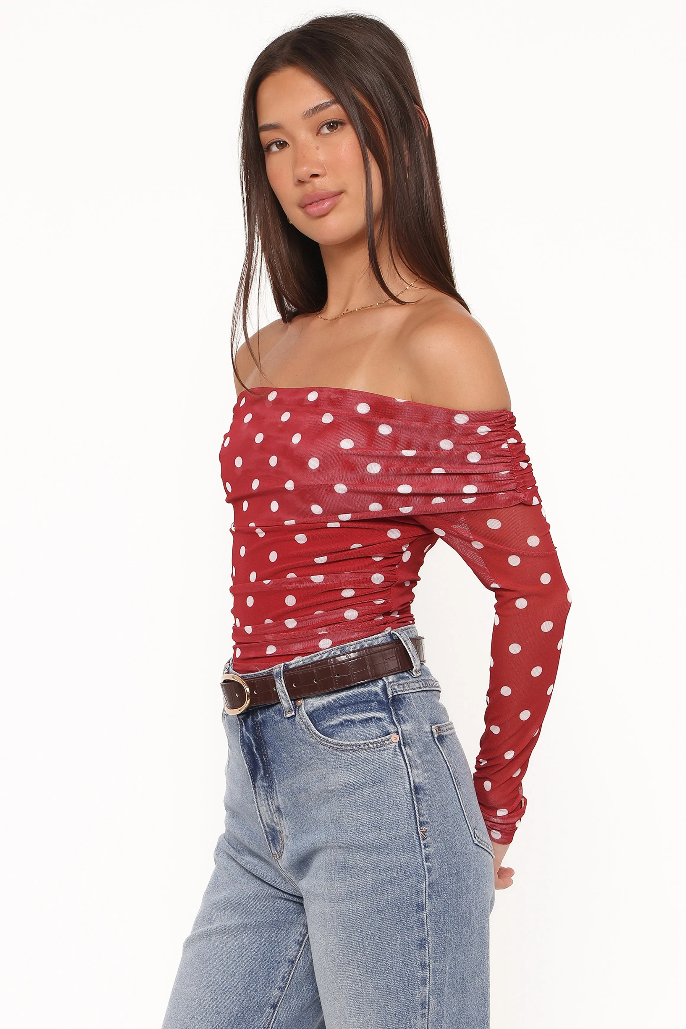 Caelira Off Shoulder Top - Red Polka Dot sold by Petal & Pup product image thumbnail 3