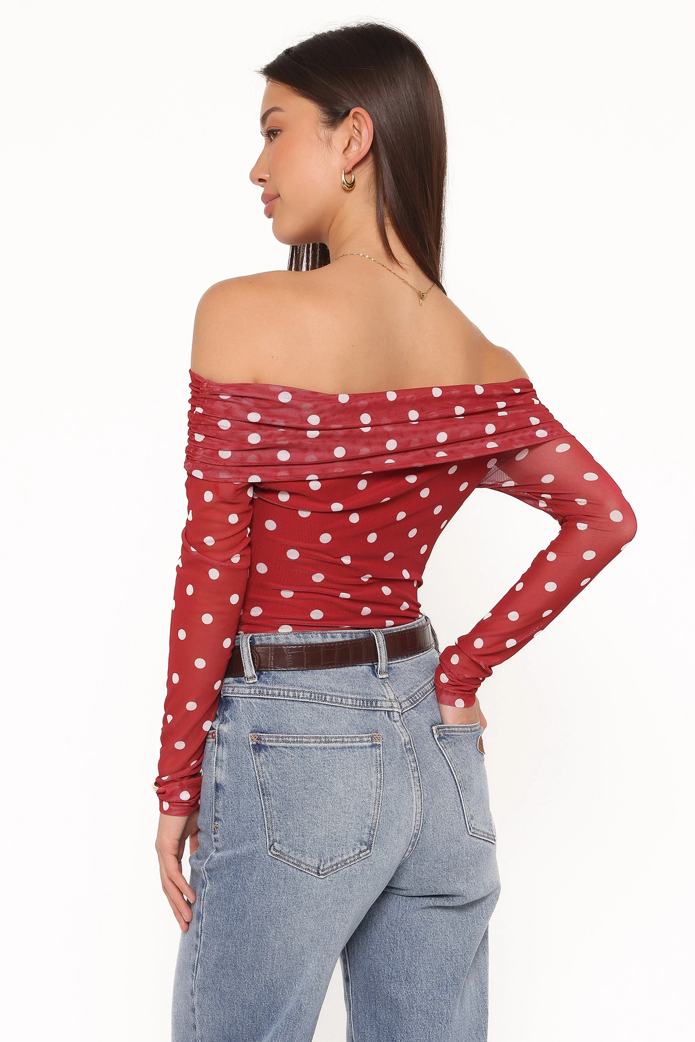 Caelira Off Shoulder Top - Red Polka Dot sold by Petal & Pup product image thumbnail 4