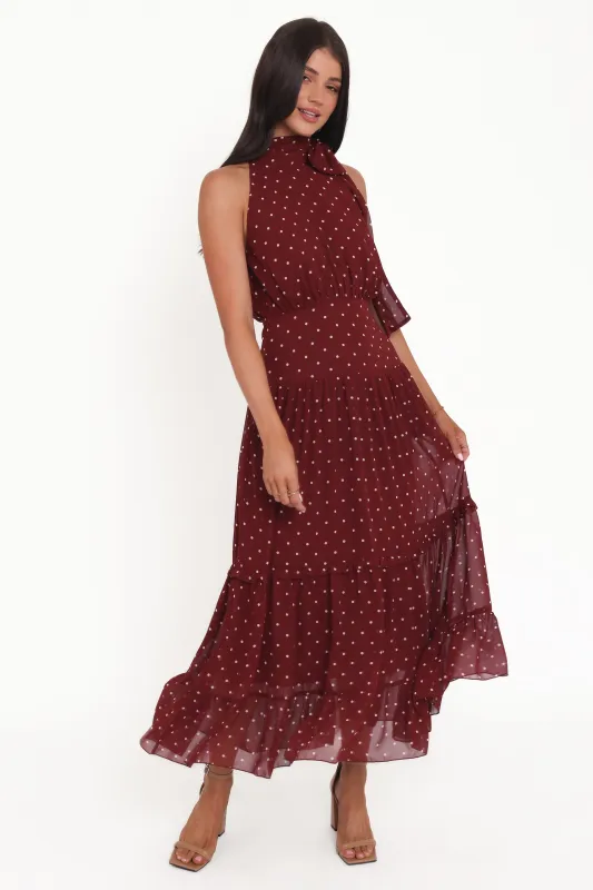 Leona Halterneck Maxi Dress - Red Polka Dot made by Petal & Pup