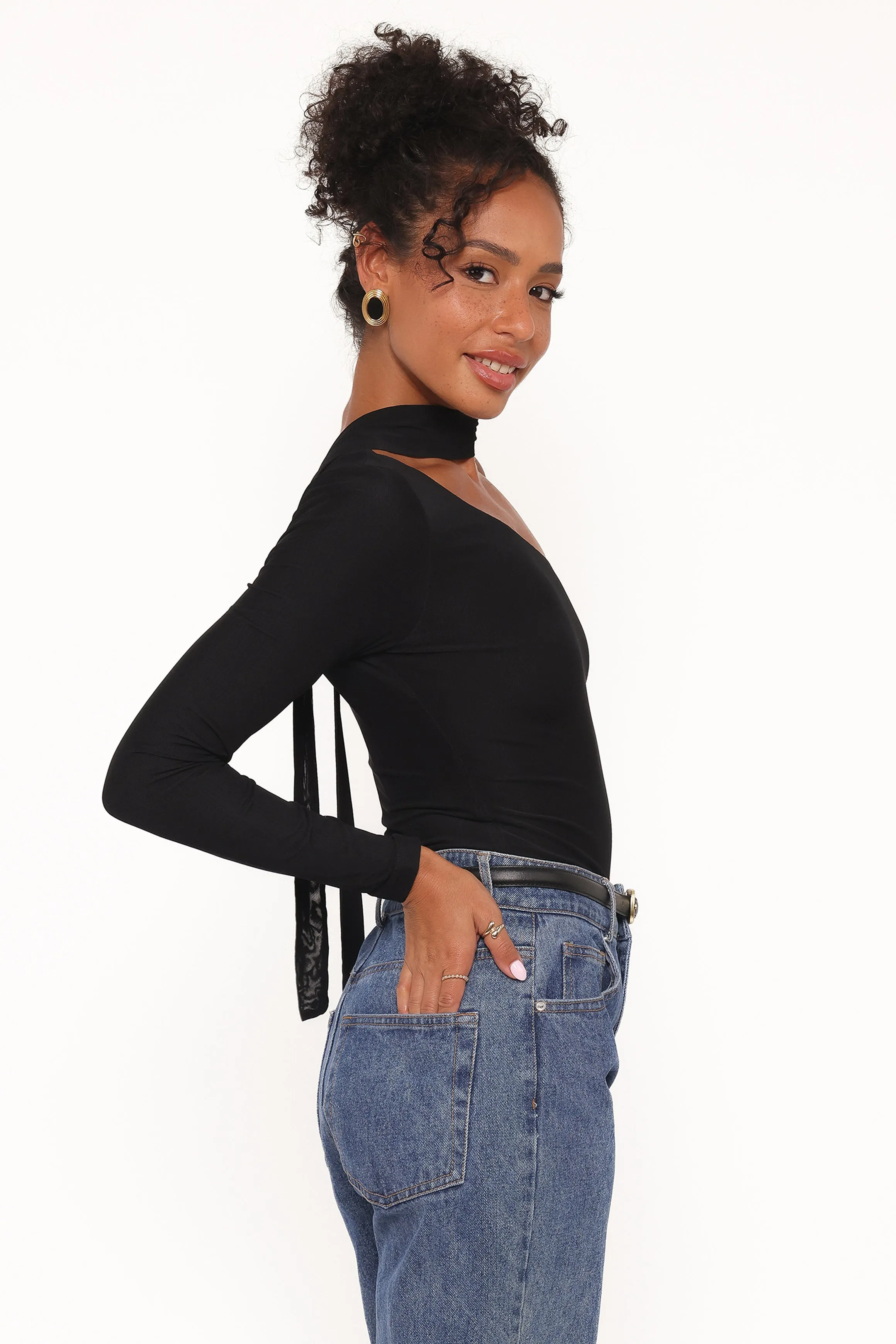 Carlie Mesh One Shoulder Top - Black sold by Petal & Pup