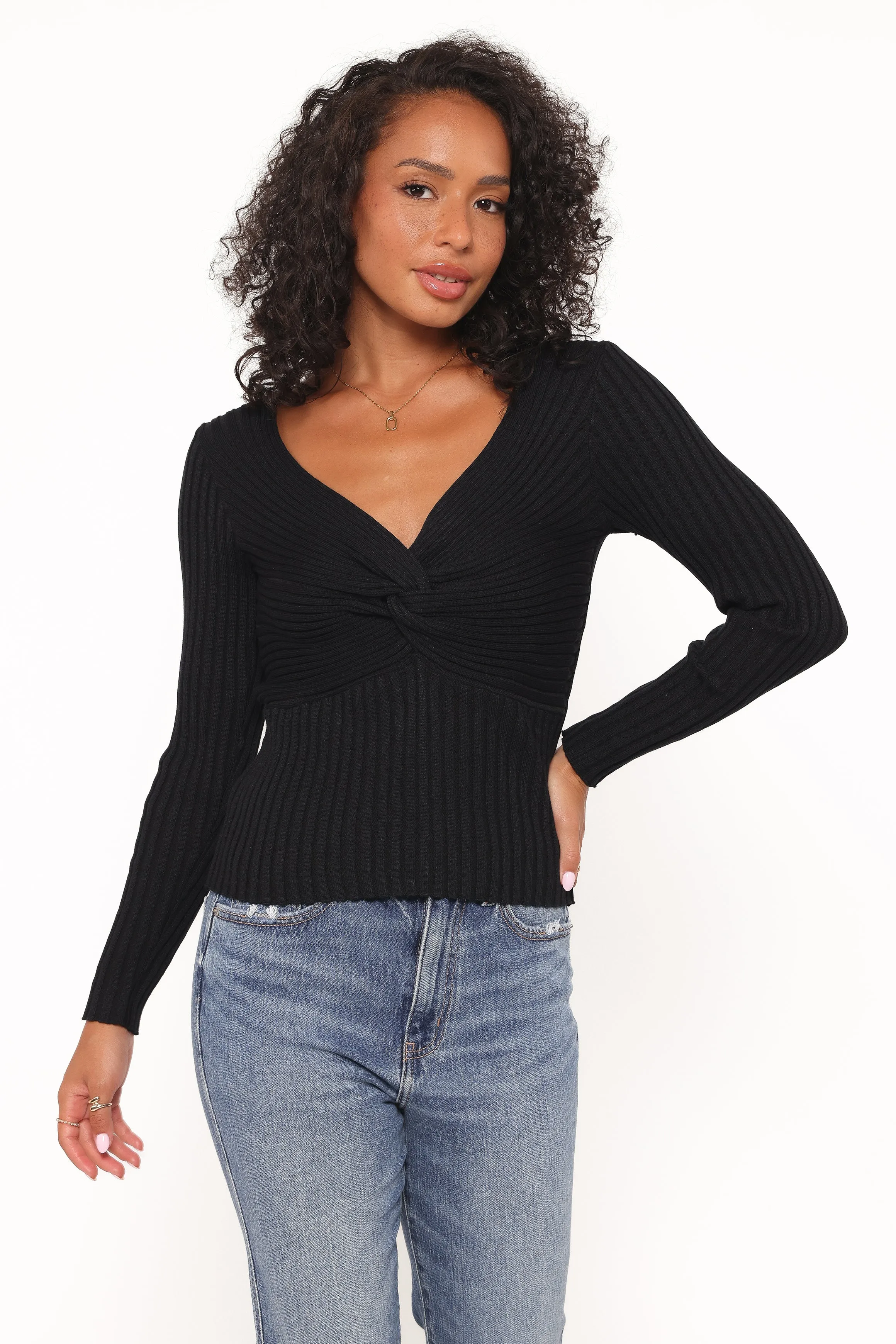 Demi Twist Detail Knit Top - Black sold by Petal & Pup