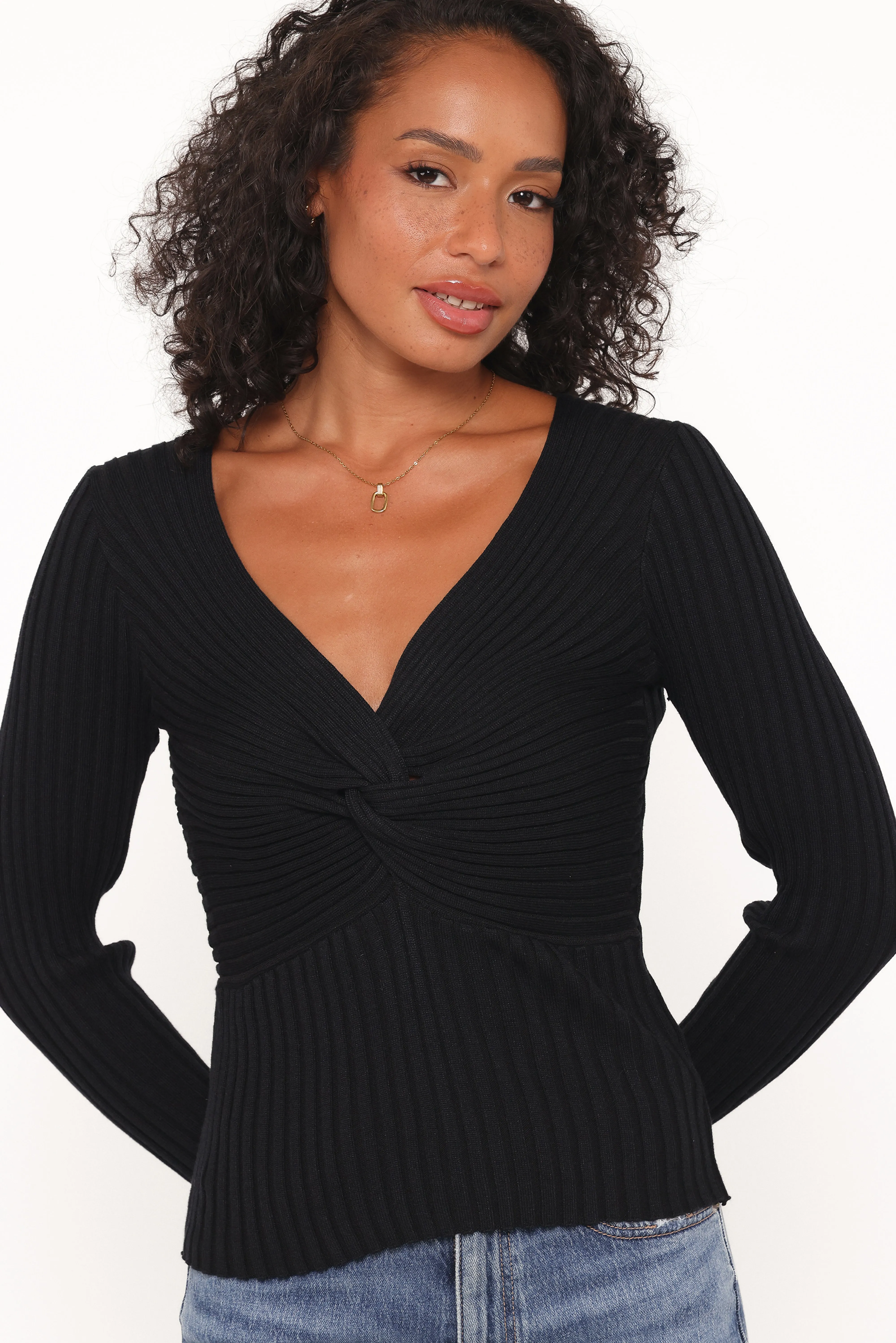 Demi Twist Detail Knit Top - Black sold by Petal & Pup product image thumbnail 2