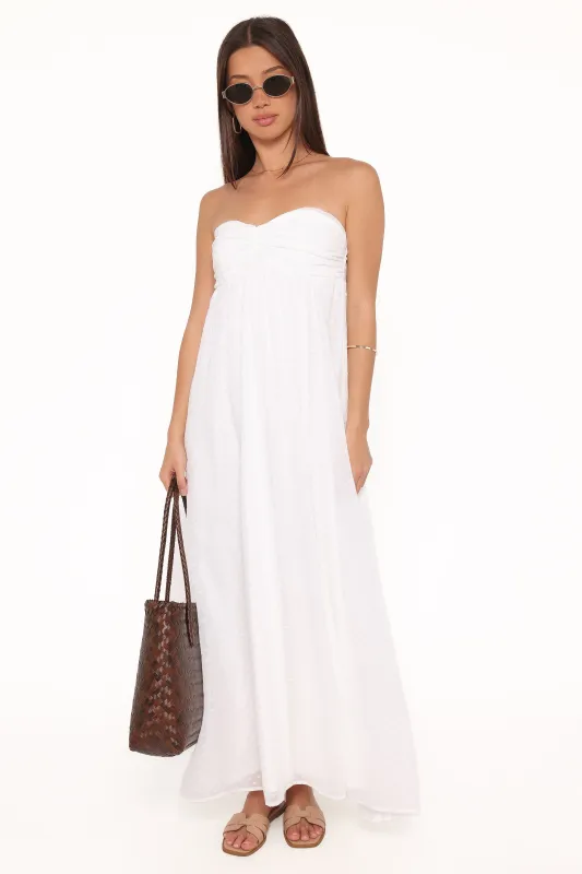 Vee Strapless Maxi Dress - White sold by Petal & Pup