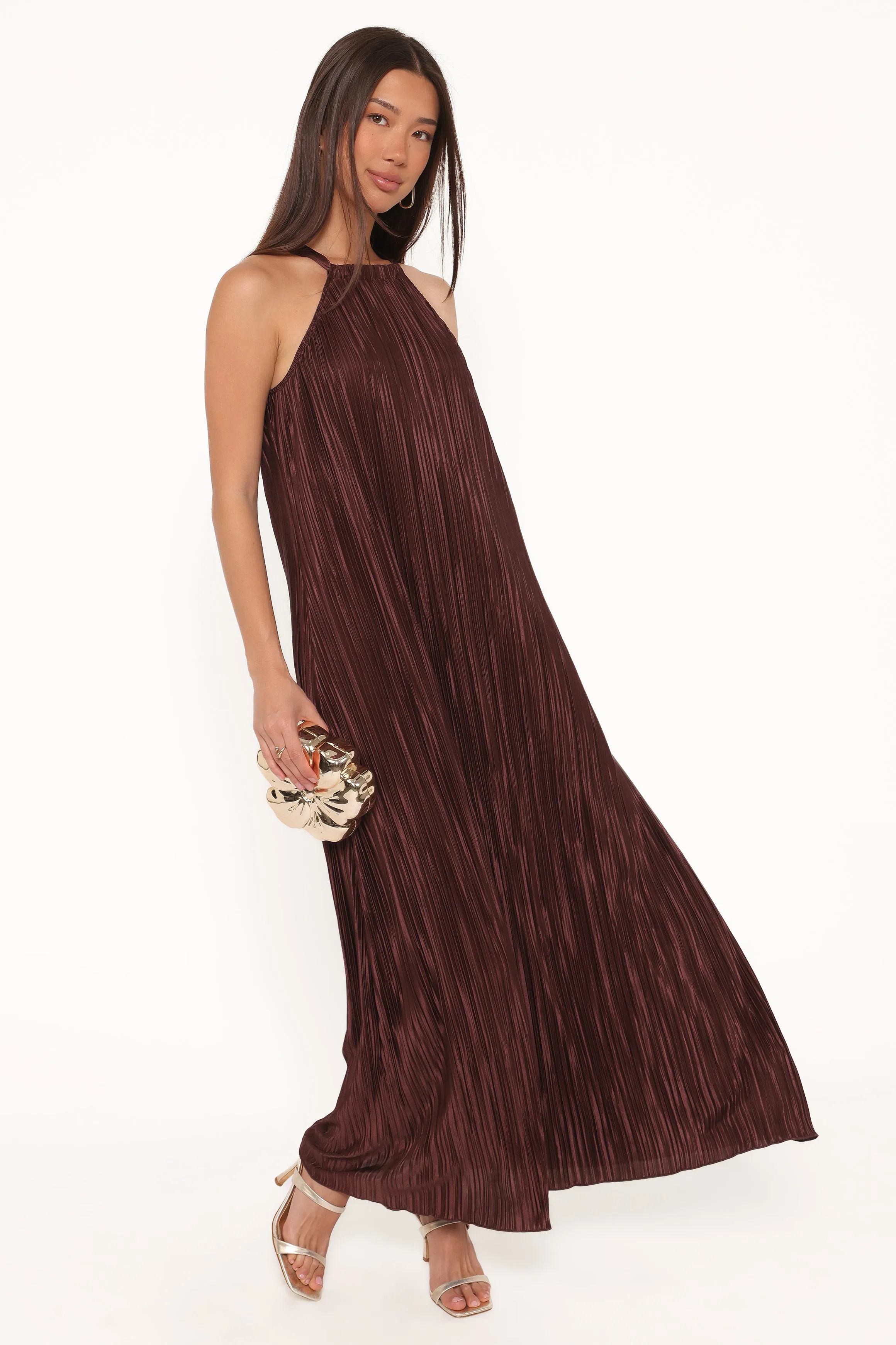 Melody Plisse Halter Maxi Dress - Brown sold by Petal & Pup