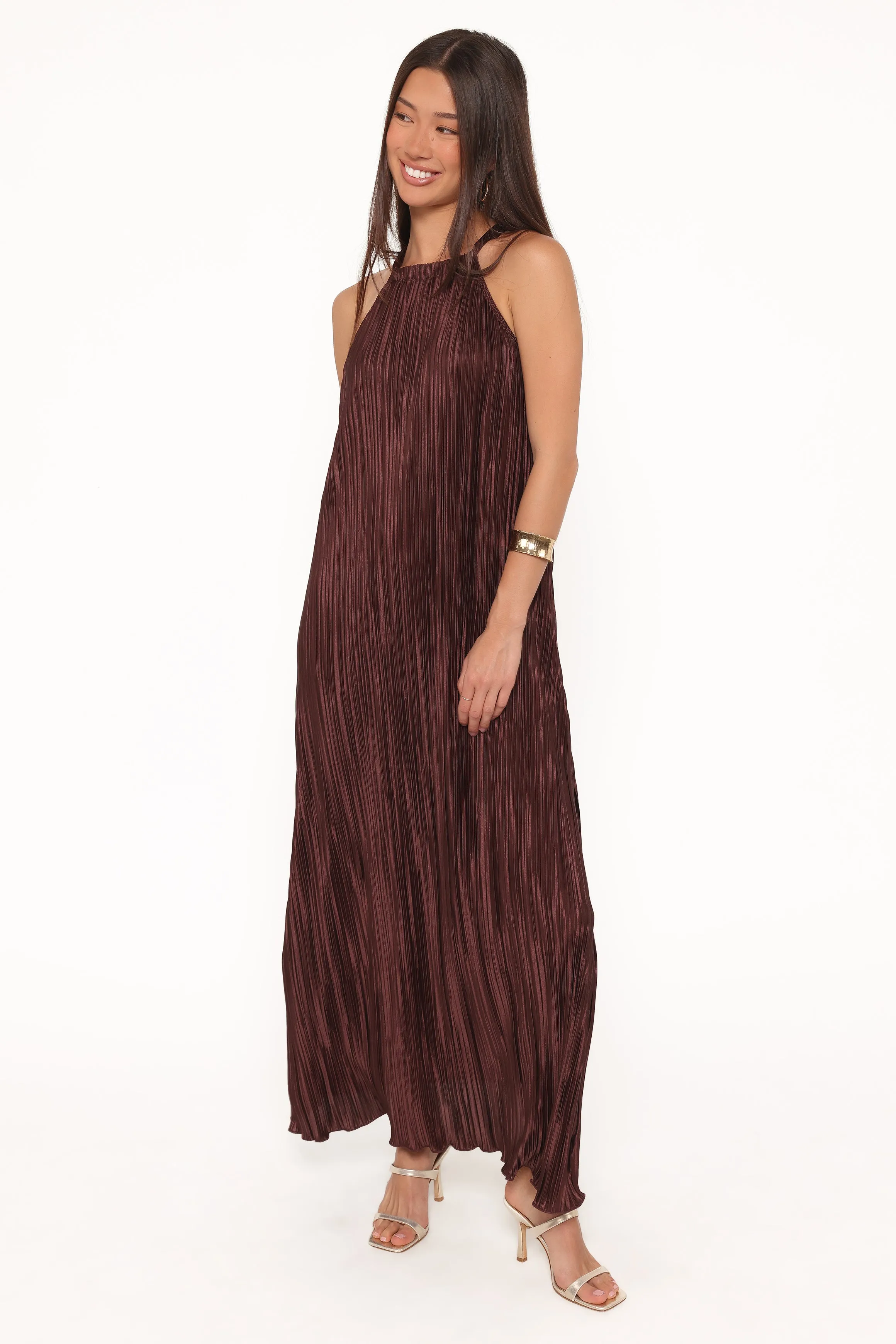Melody Plisse Halter Maxi Dress - Brown sold by Petal & Pup product image thumbnail 3