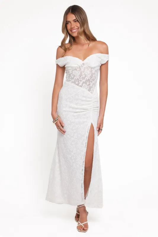 Pascha Off Shoulder Lace Maxi Dress - White made by Petal & Pup