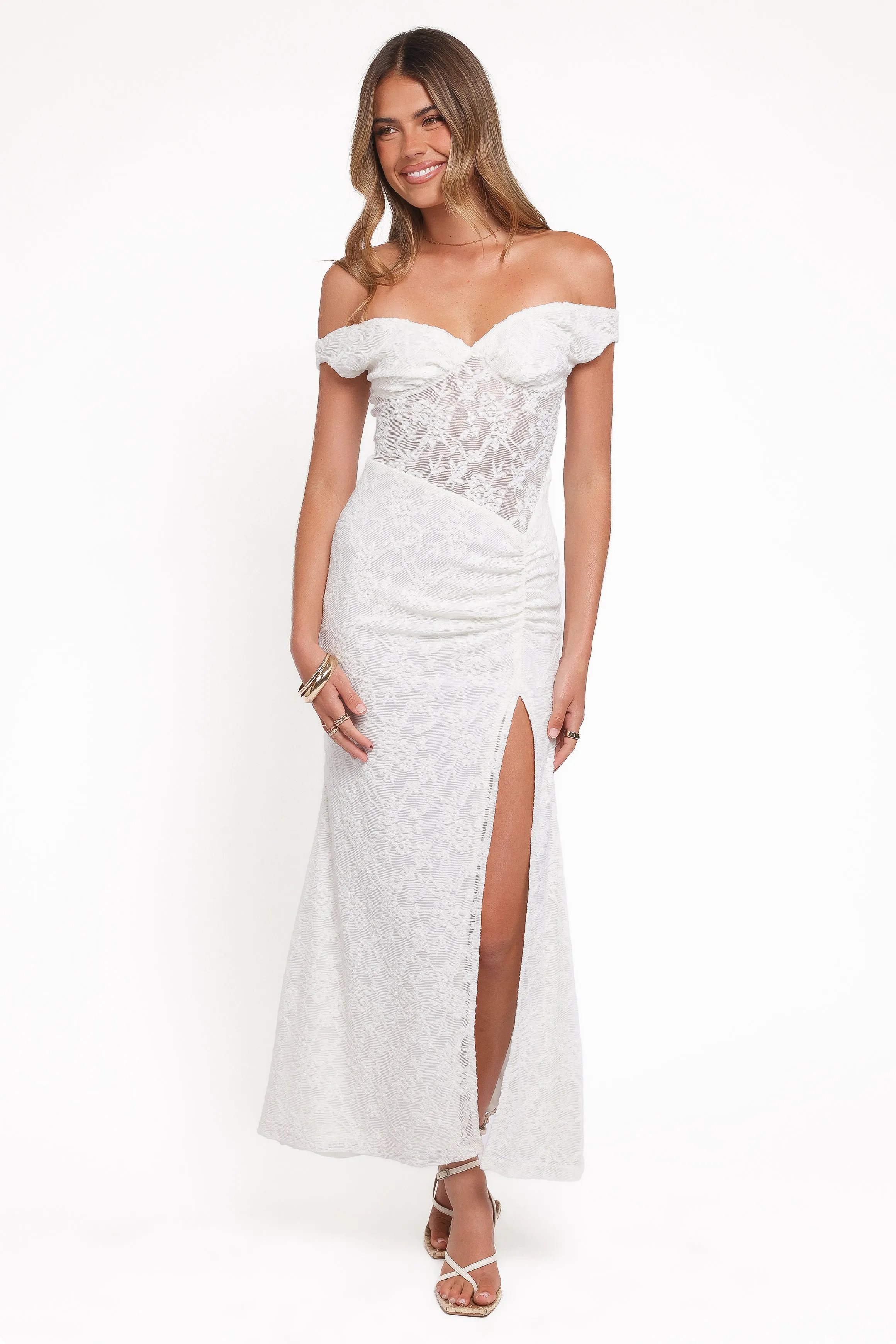 Pascha Off Shoulder Lace Maxi Dress - White sold by Petal & Pup