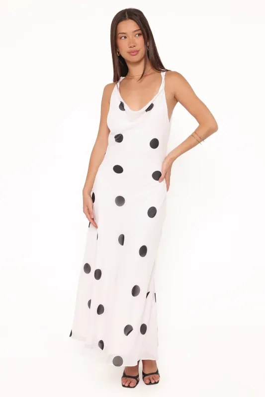 Collette Maxi Dress - White Polka Dot sold by Petal & Pup