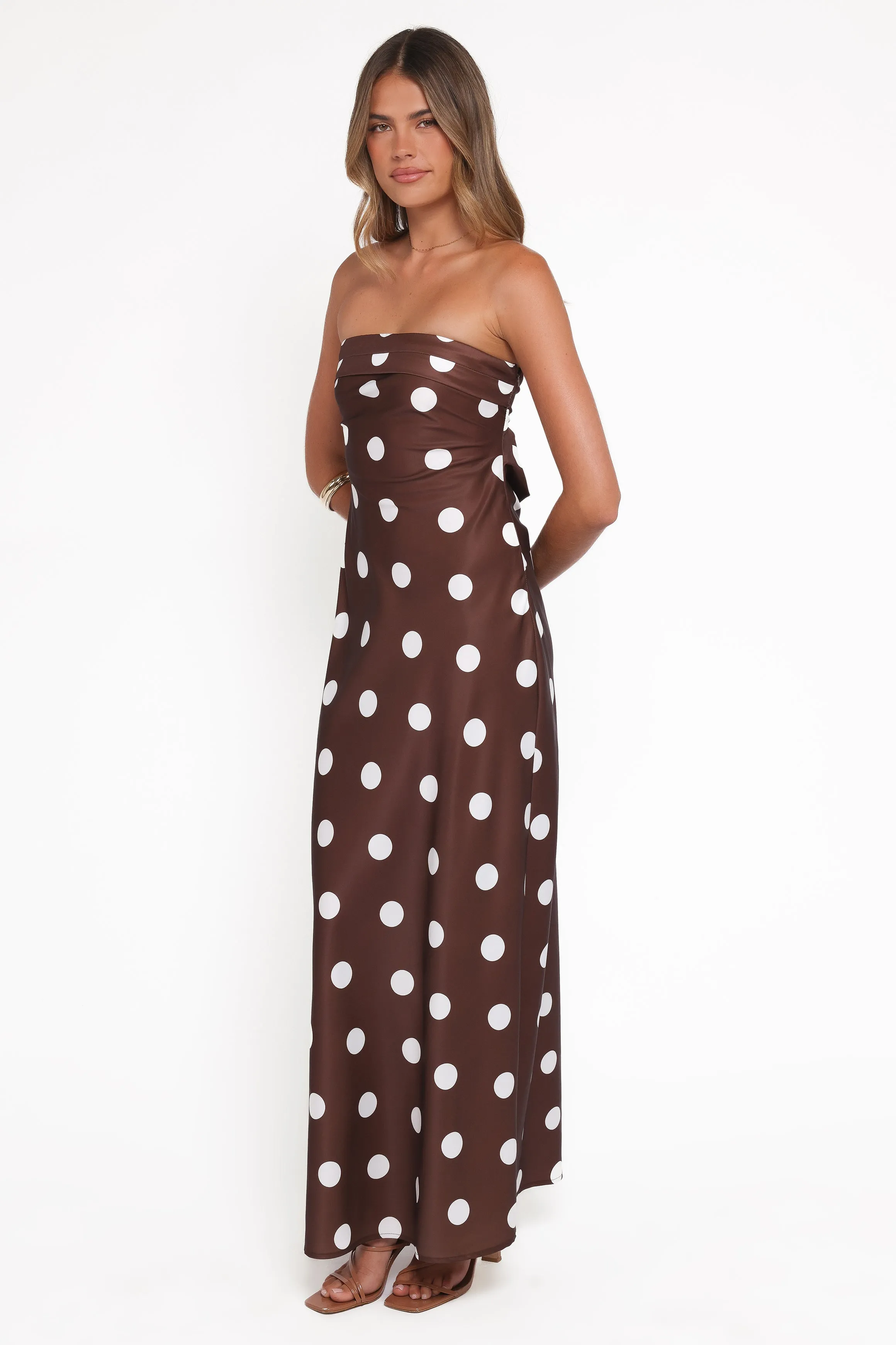 Remmie Strapless Maxi Dress - Brown Polka Dot sold by Petal & Pup product image thumbnail 4