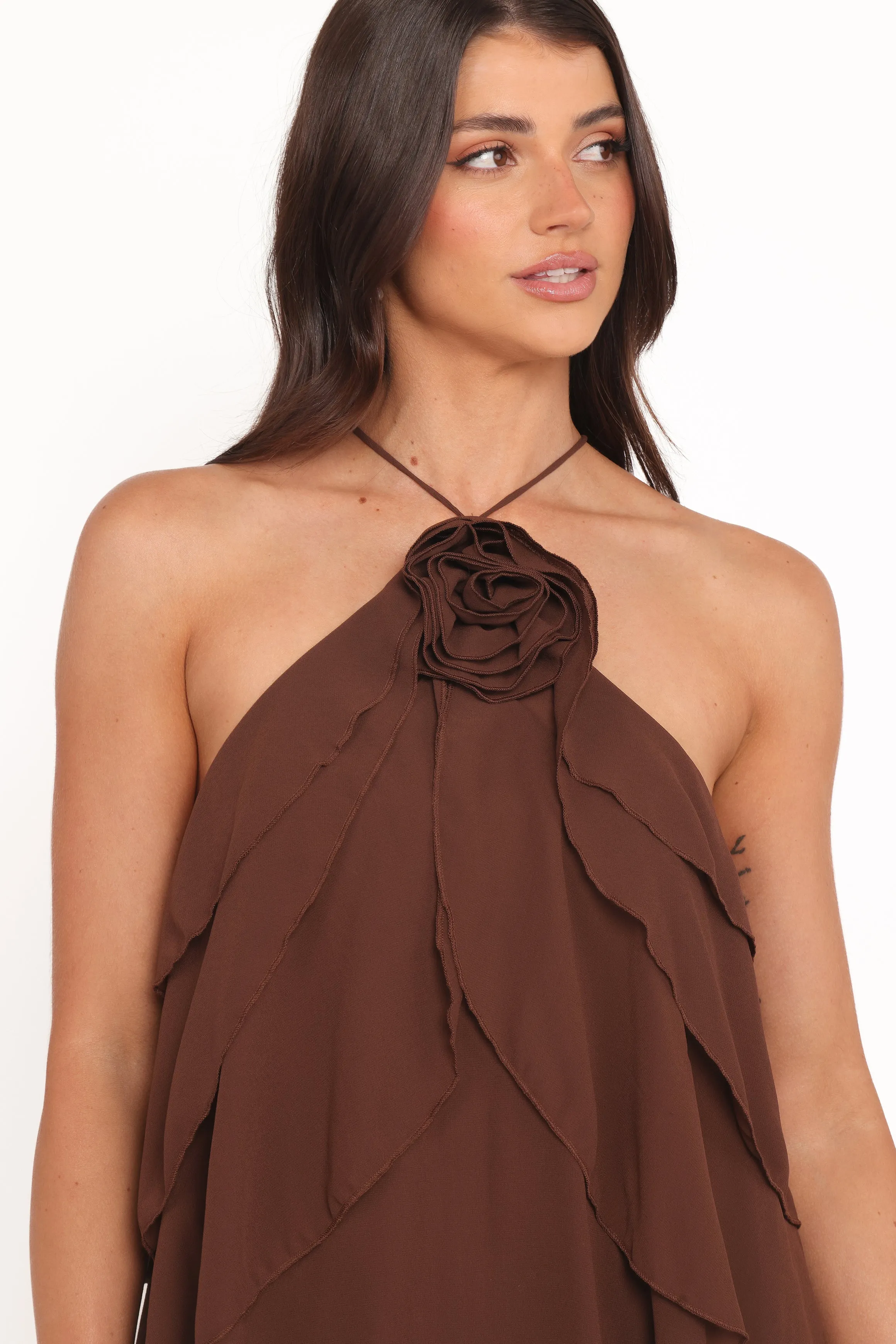 Zorina Halter Neck Chiffon Top - Brown sold by Petal & Pup product image thumbnail 3