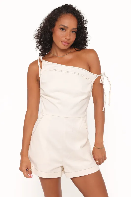 Tatum Off Shoulder Romper - Bone made by Petal & Pup