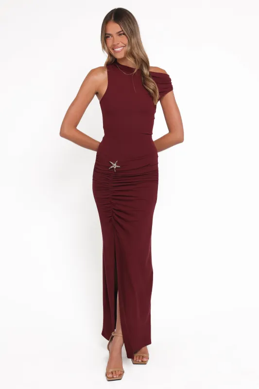 Sandara Off Shoulder Maxi Dress - Burgundy made by Petal & Pup
