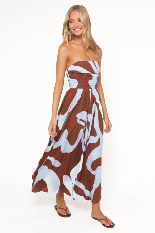 Nesta Maxi Dress - Brown/Blue sold by Petal & Pup