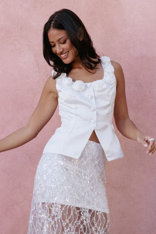 Xara Satin Vest with Rosettes - Ivory sold by Petal & Pup