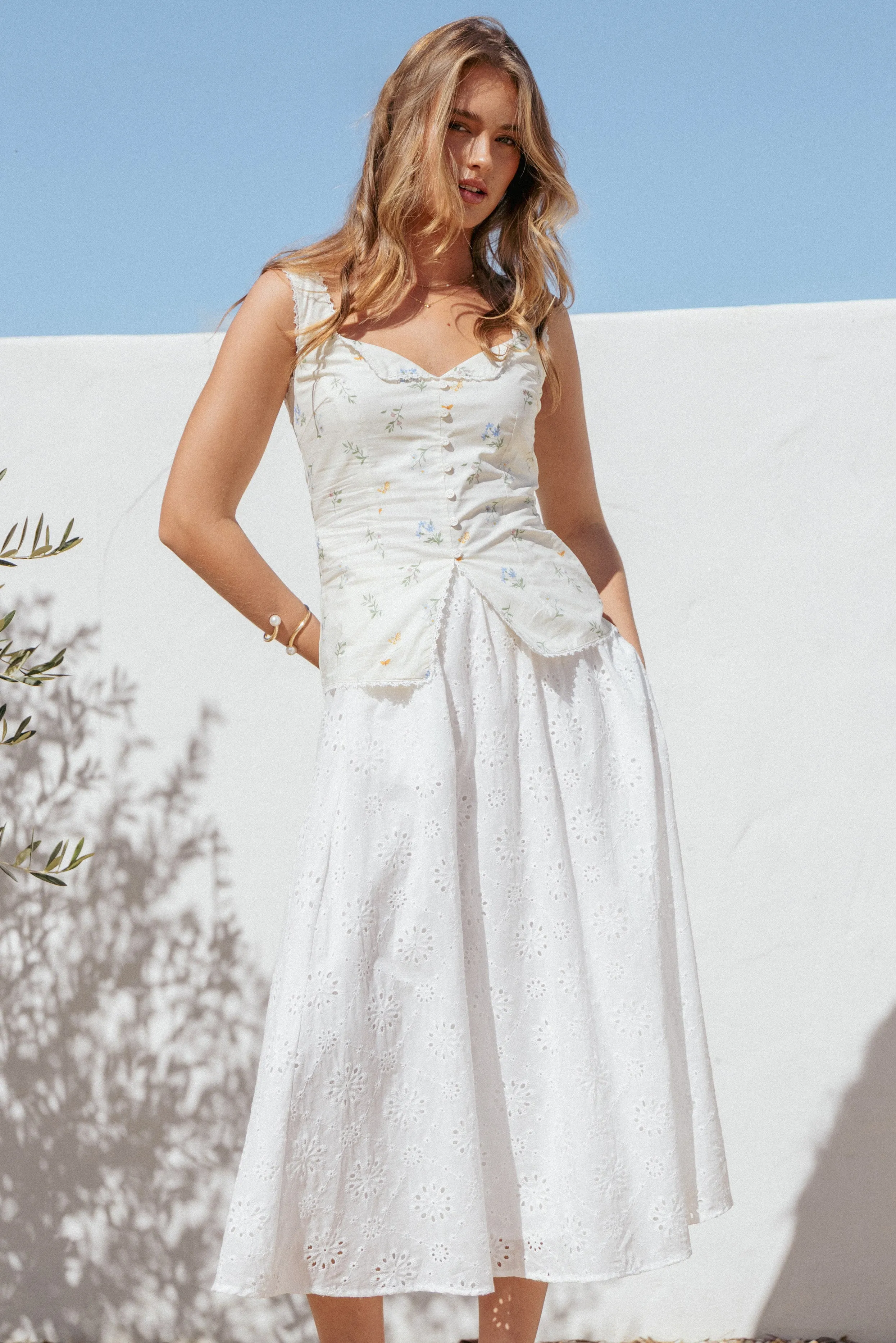 Sinead Eyelet Maxi Skirt - White sold by Petal & Pup