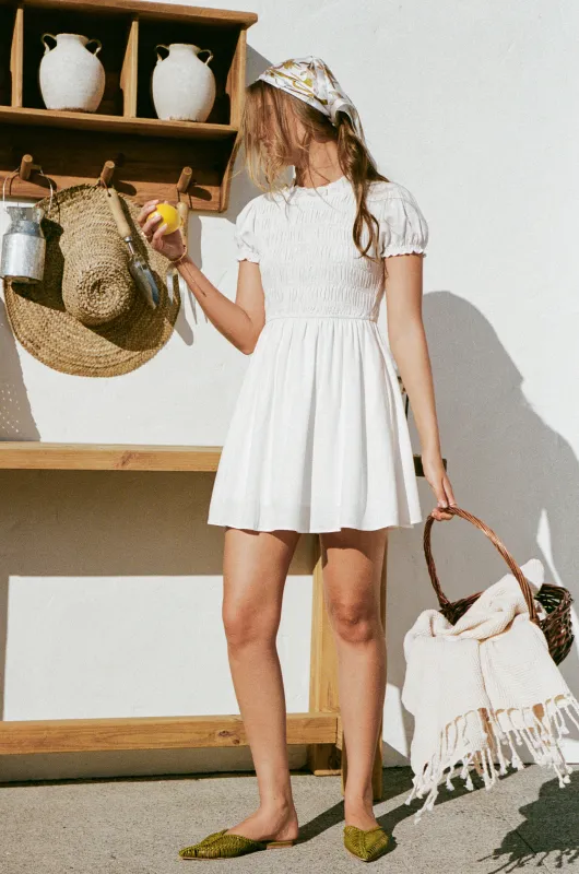 Emari Puff Sleeve Mini Dress - White sold by Petal & Pup