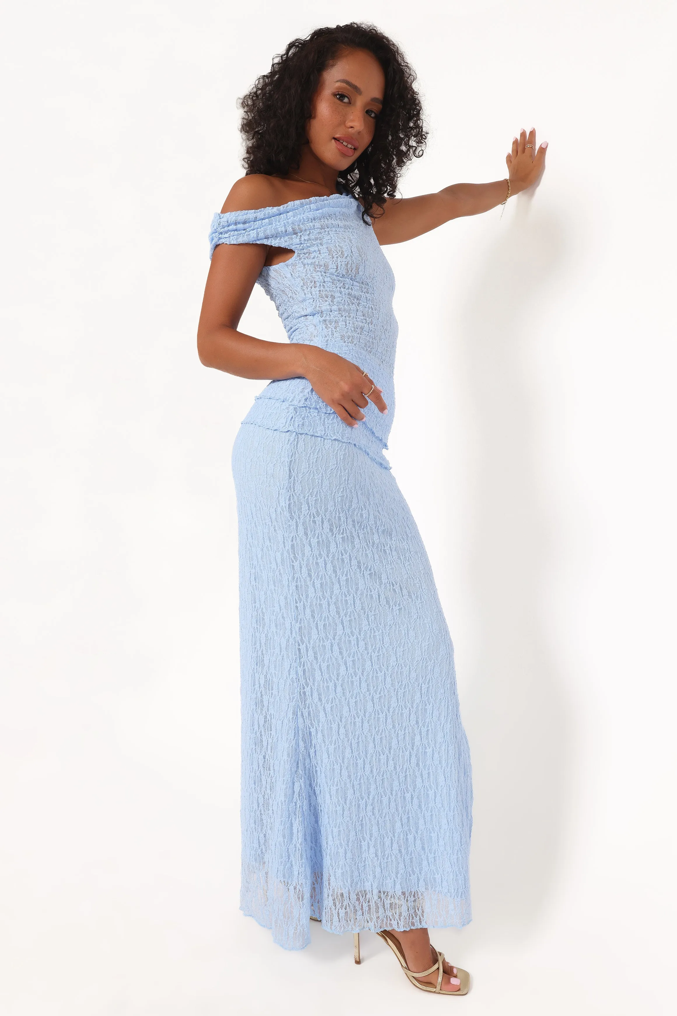 Faeriel Off Shoulder Lace Knit Top - Blue sold by Petal & Pup product image thumbnail 5