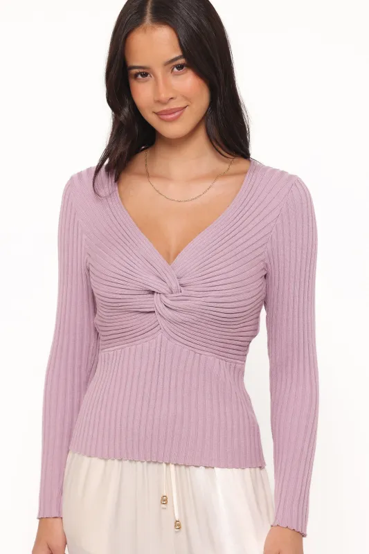 Demi Twist Detail Knit Top - Lavender made by Petal & Pup