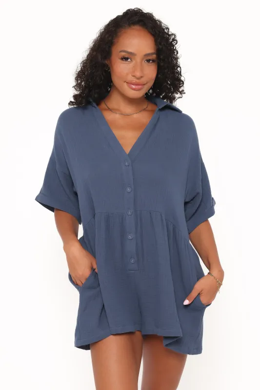 Winny Romper - Denim Blue sold by Petal & Pup