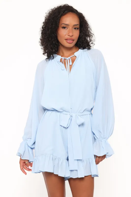 Brianna Long Sleeve Romper - Blue sold by Petal & Pup